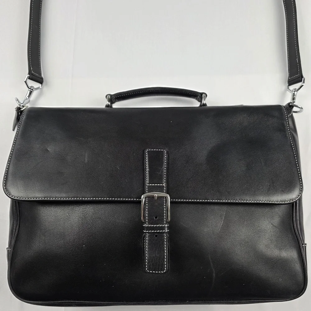 Coach Messenger Bag Mens Large Black Leather Briefcase Crossbody Office